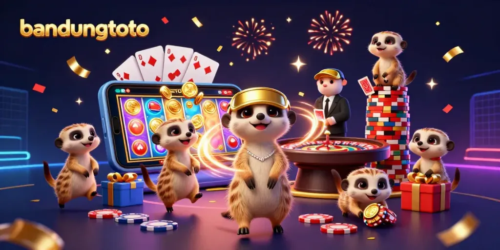 Engage in thrilling gameplay with bandungtoto, featuring a dynamic 3D scene of meerkats managing a casino